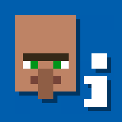 Villager info logo. It pictures a villager ona blue background with a letter i next to it