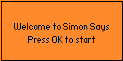 Main Menu showing text that says "Welcome to Simon Says. Press OK to start"