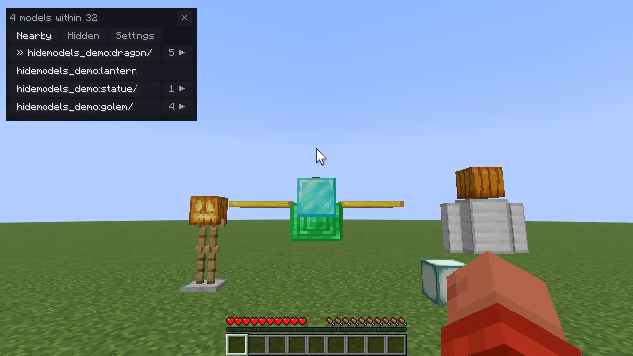 Hiding two models, saving them as a profile, switching it off and on, and opening it