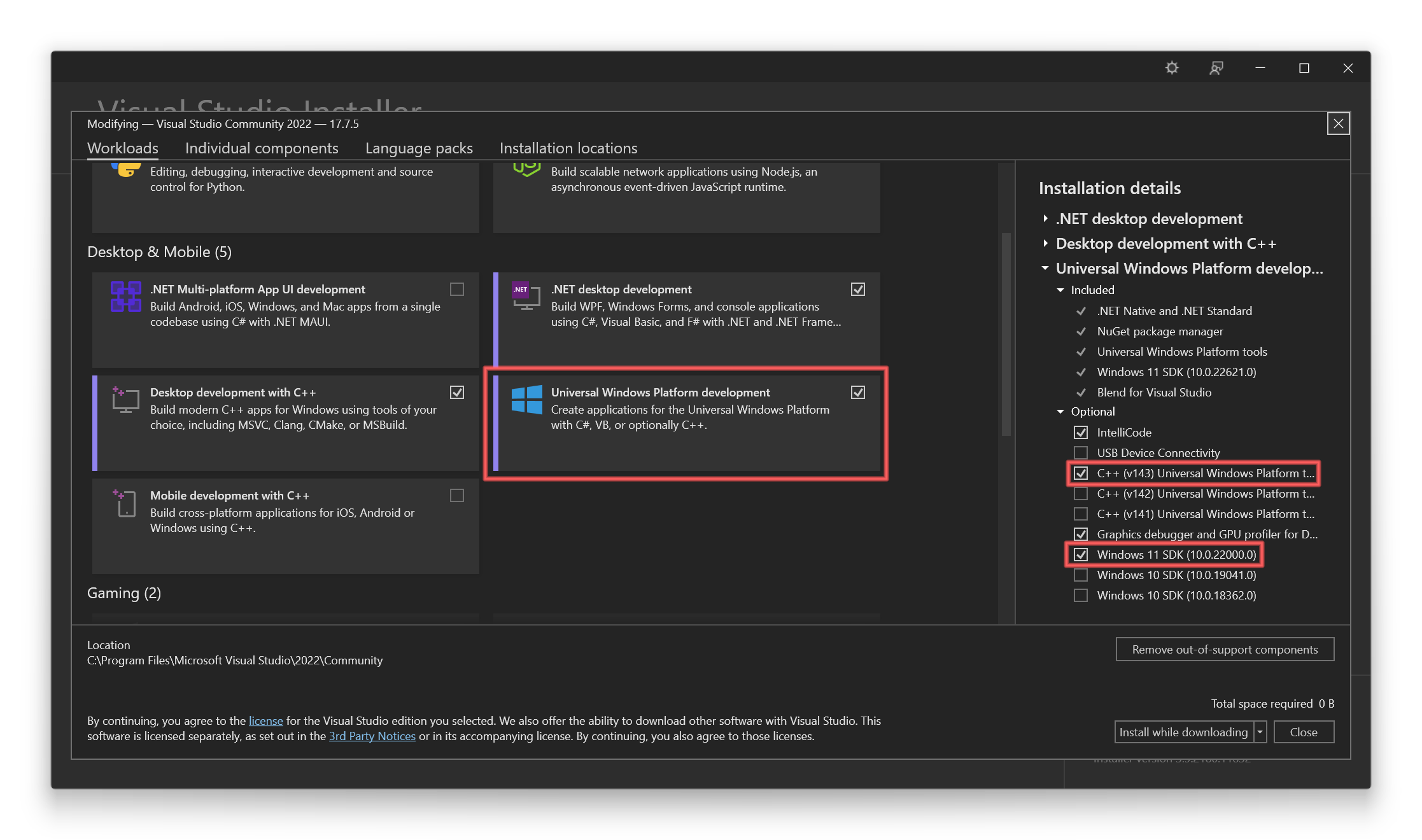 Visual Studio Installation Screenshot