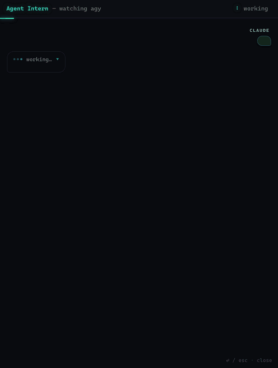 Agent Intern chat window generating an image: the prompt bubble, the live step trace, then the finished image shown inline