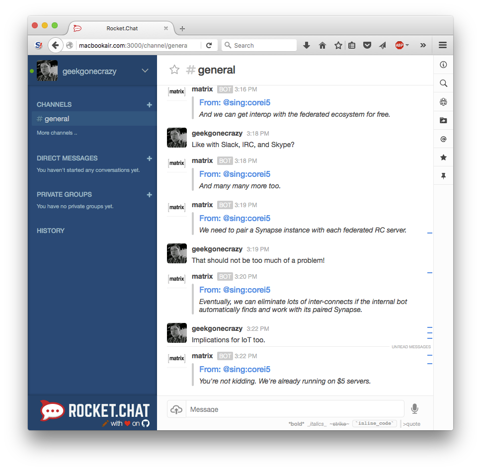 Rocket.Chat in federated channel