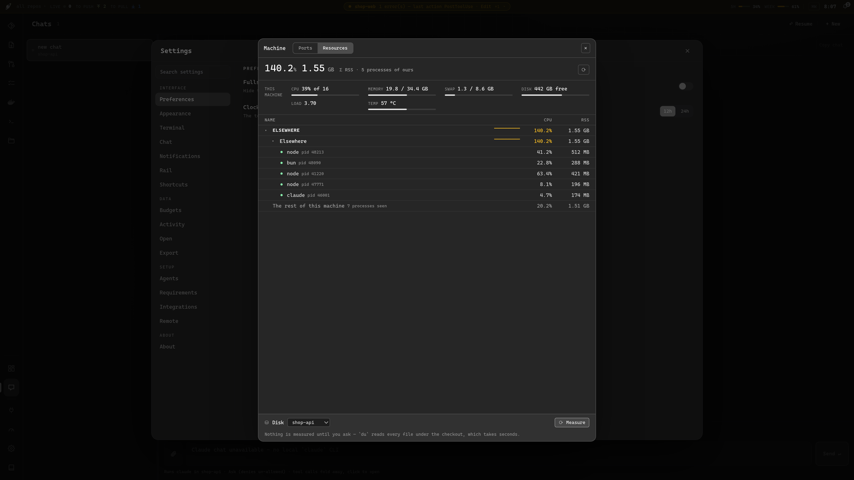 settings โ preferences, shortcuts, and the About pane that offers a newer release