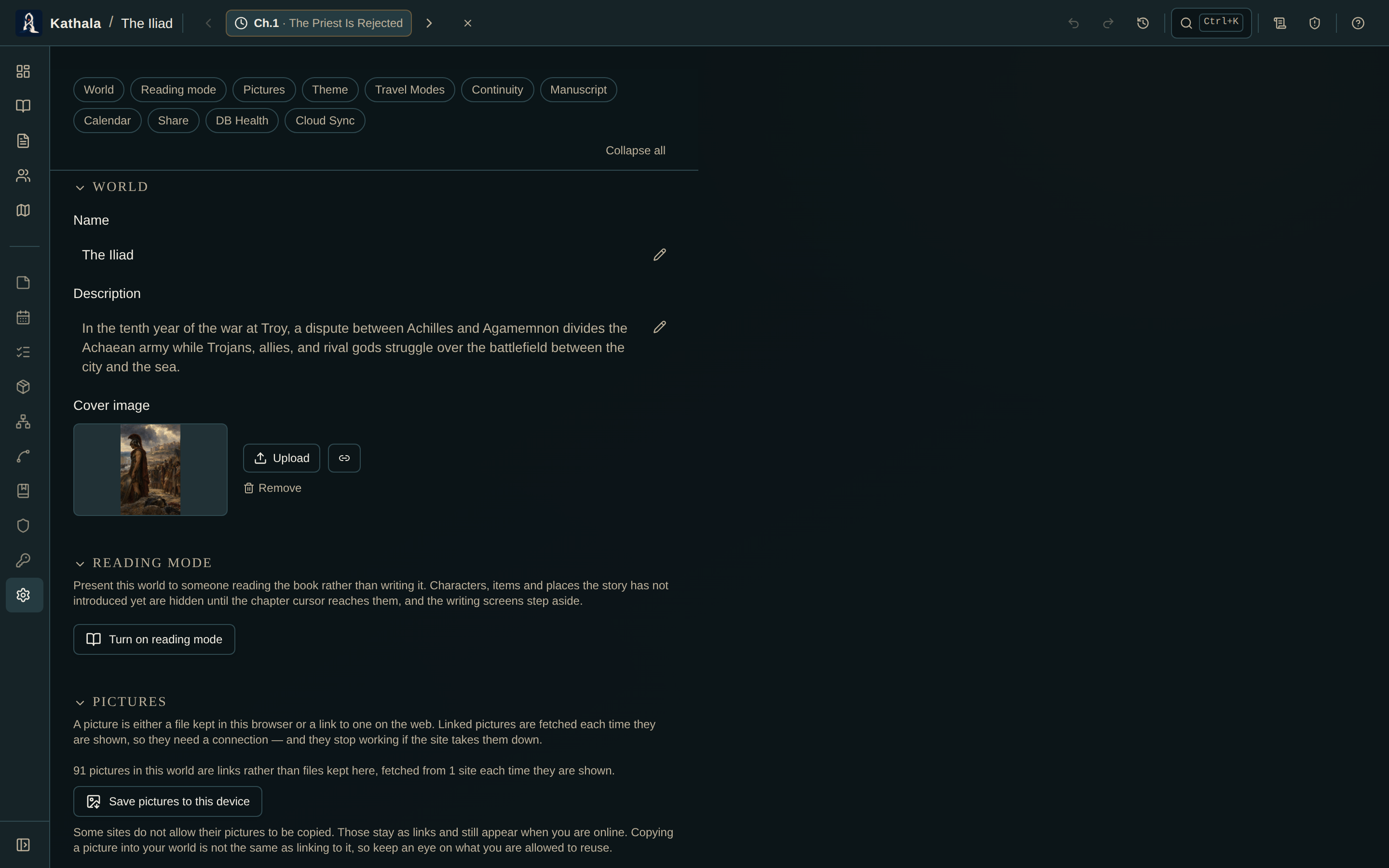 World settings and theme selection