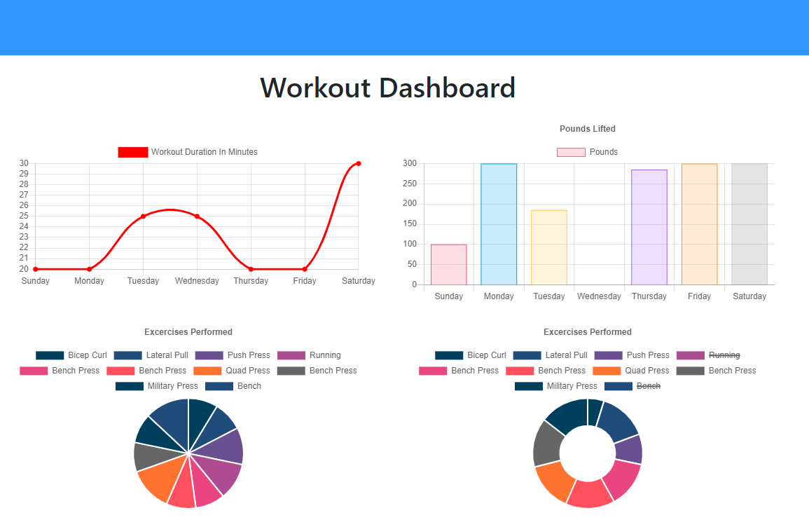 Image of user's view when looking at the Workout Dashboard