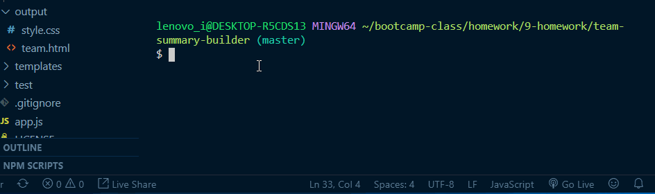 animation of the node command line input being used