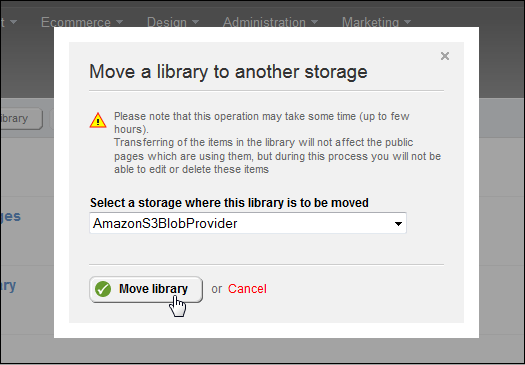 Select AmazonS3BlobProvider for the library's blob storage