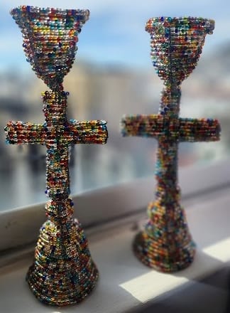 Gorgeous cross candle sticks, beautiful colors 