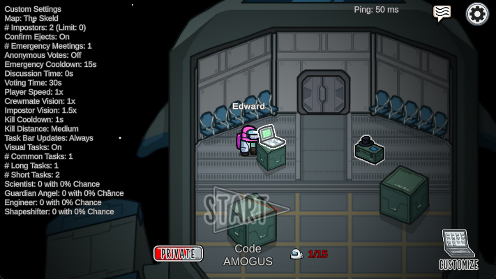 In-game screenshot showing the custom game code