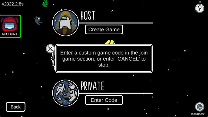 Main menu screenshot showing the disconnect message that appears when you create a game