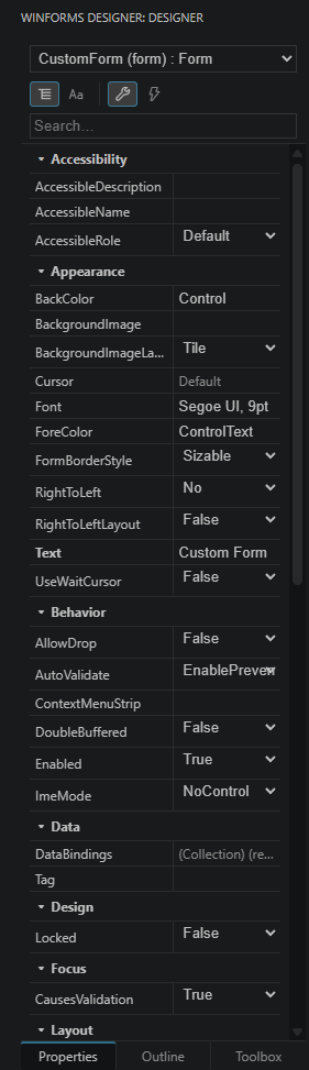 Visual Studio-style property grid