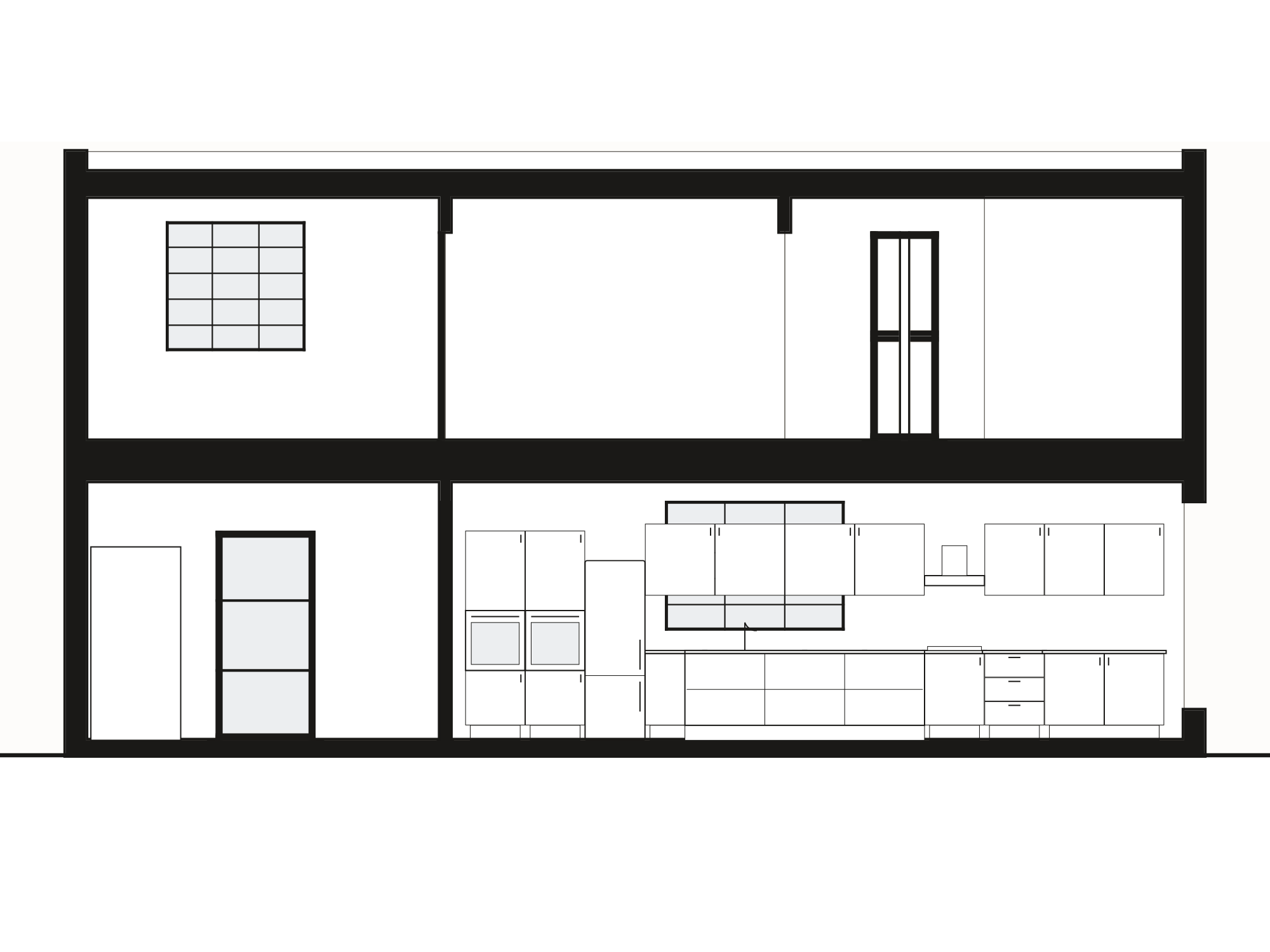 Section A-A through the same house, projected from the plan