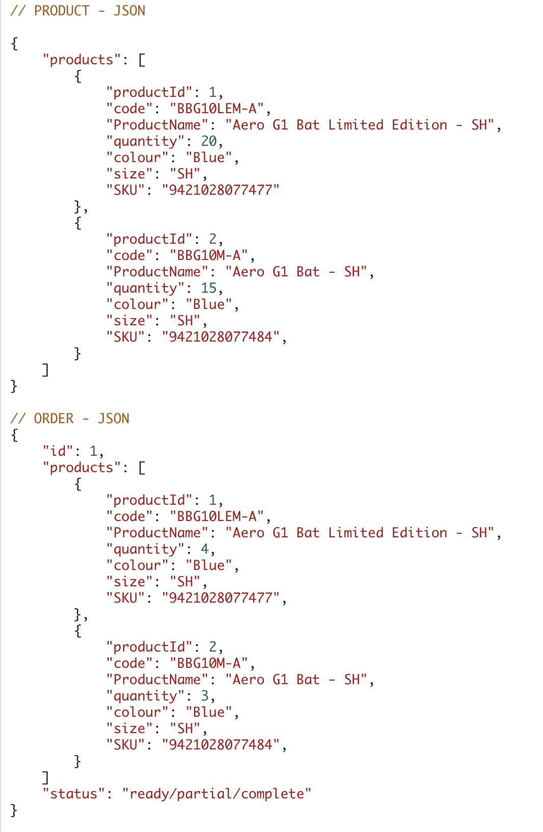 JSON object structure