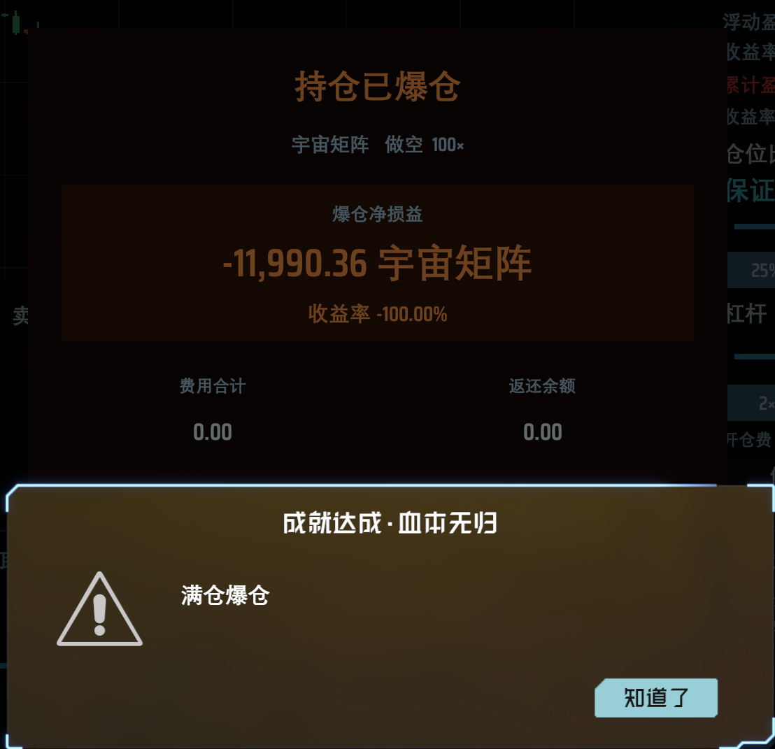 爆仓结算与成就达成提示