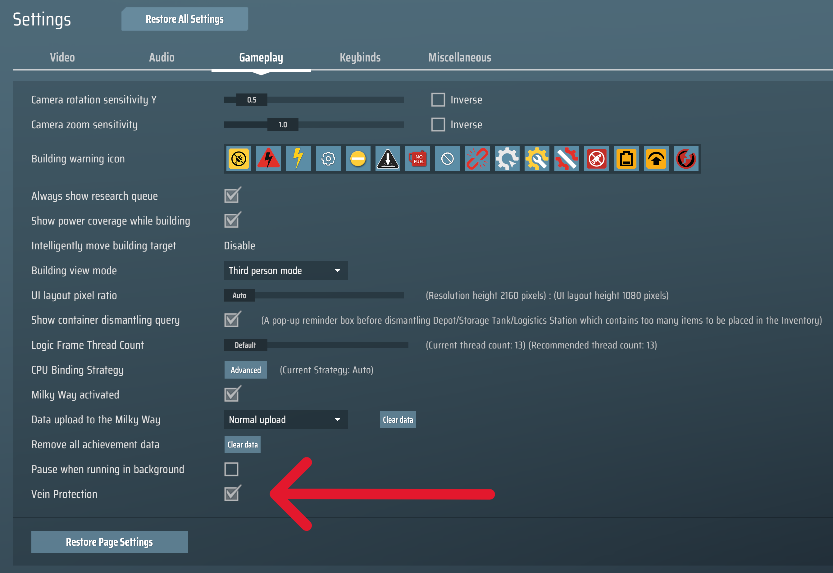 English settings interface