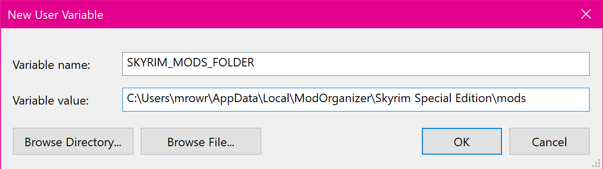 Setting the SKYRIM_MODS_FOLDER environment variable