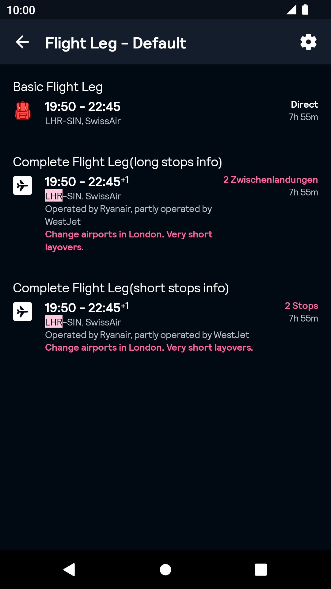Flight Leg component - dark mode