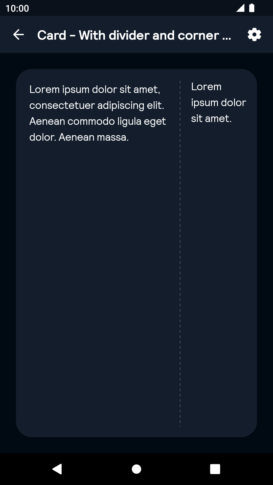 With divider and corner style large Card component - dark mode