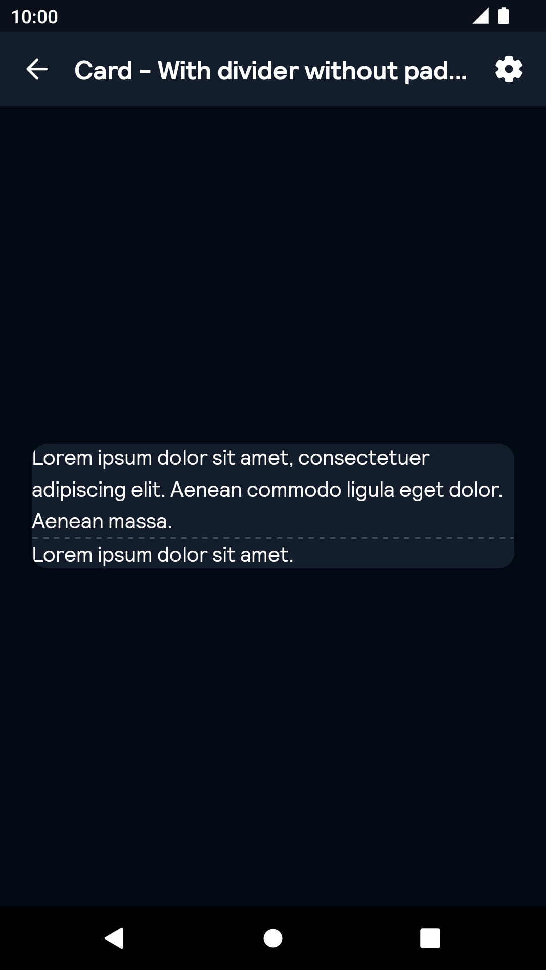 With divider without padding Card component - dark mode