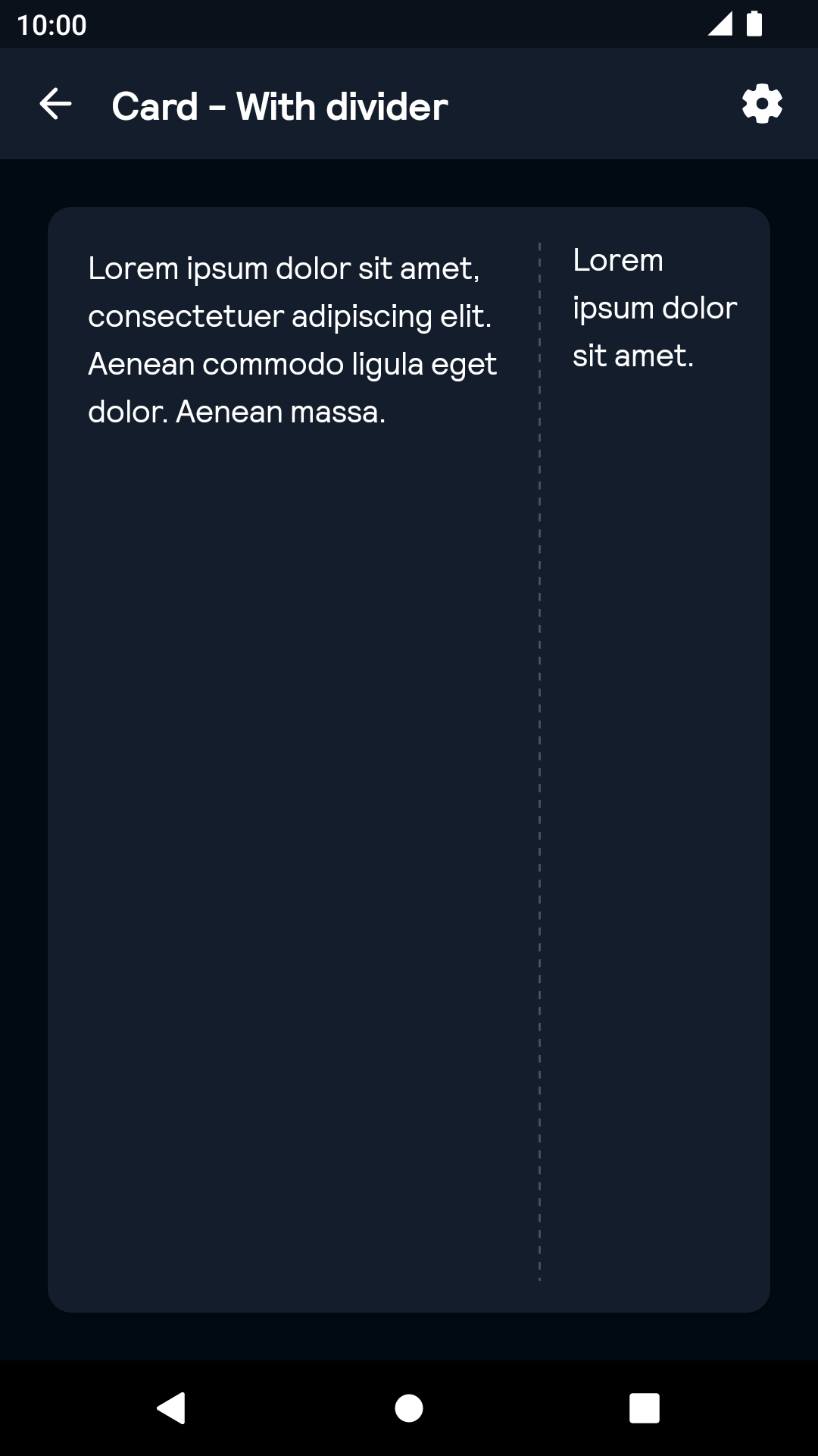 With divider Card component - dark mode