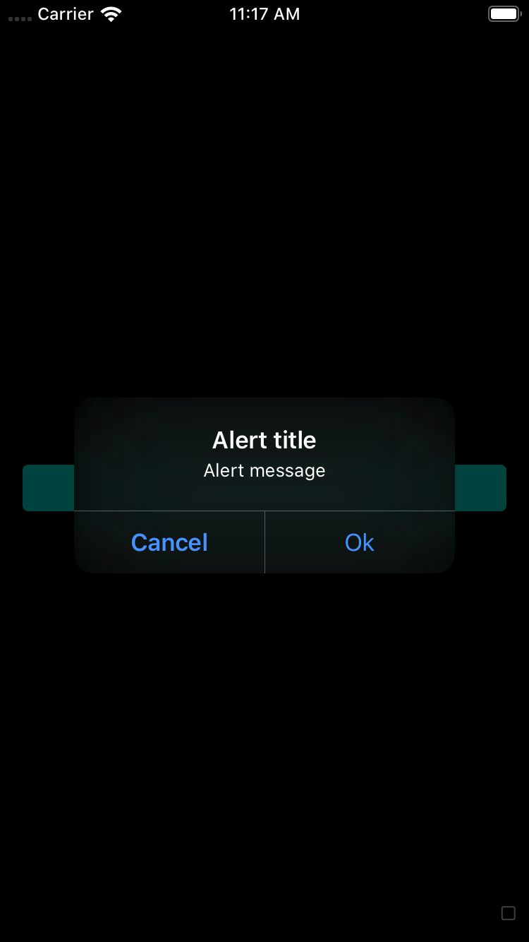 bpk-component-alert cancelable iPhone 8 simulator - dark mode