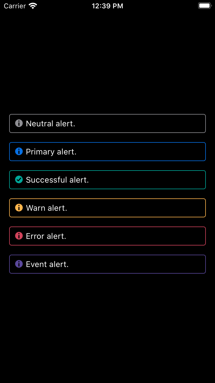 bpk-component-banner-alert default iPhone 8 simulator - dark mode
