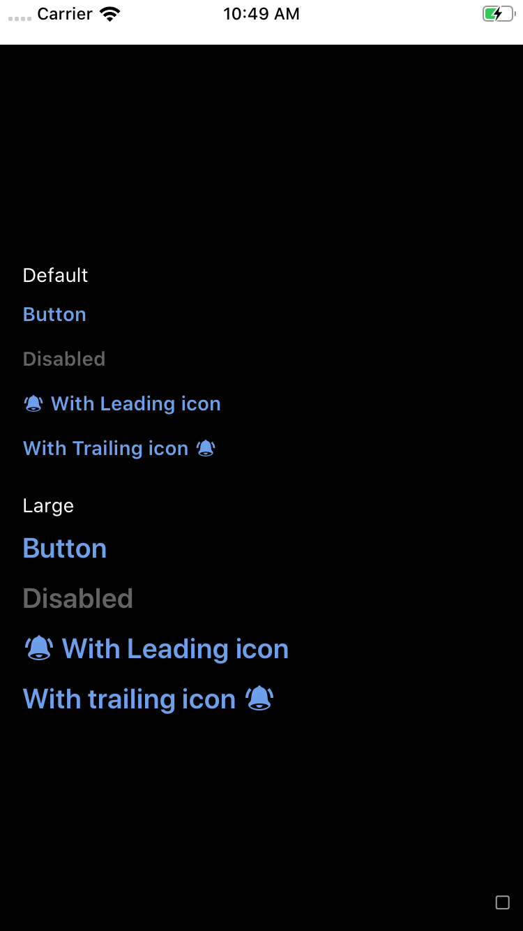 bpk-component-button-link default iPhone 8 simulator - dark mode