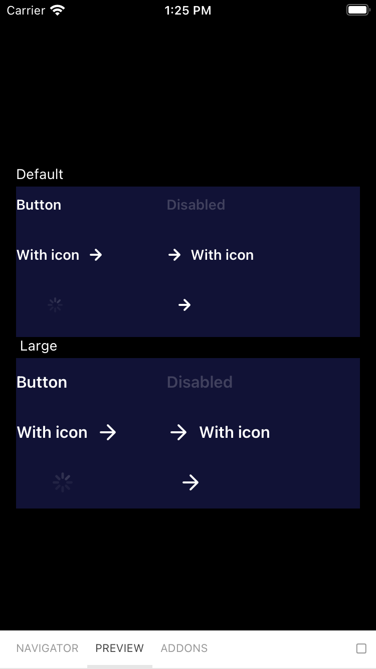 bpk-component-button linkOnDark iPhone 8 simulator - dark mode