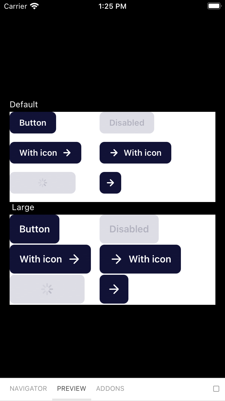 bpk-component-button primaryOnLight iPhone 8 simulator - dark mode