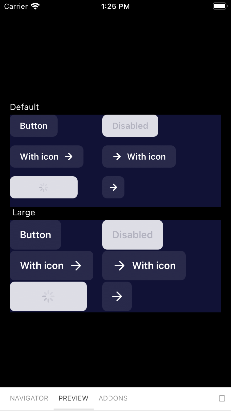 bpk-component-button secondaryOnDark iPhone 8 simulator - dark mode