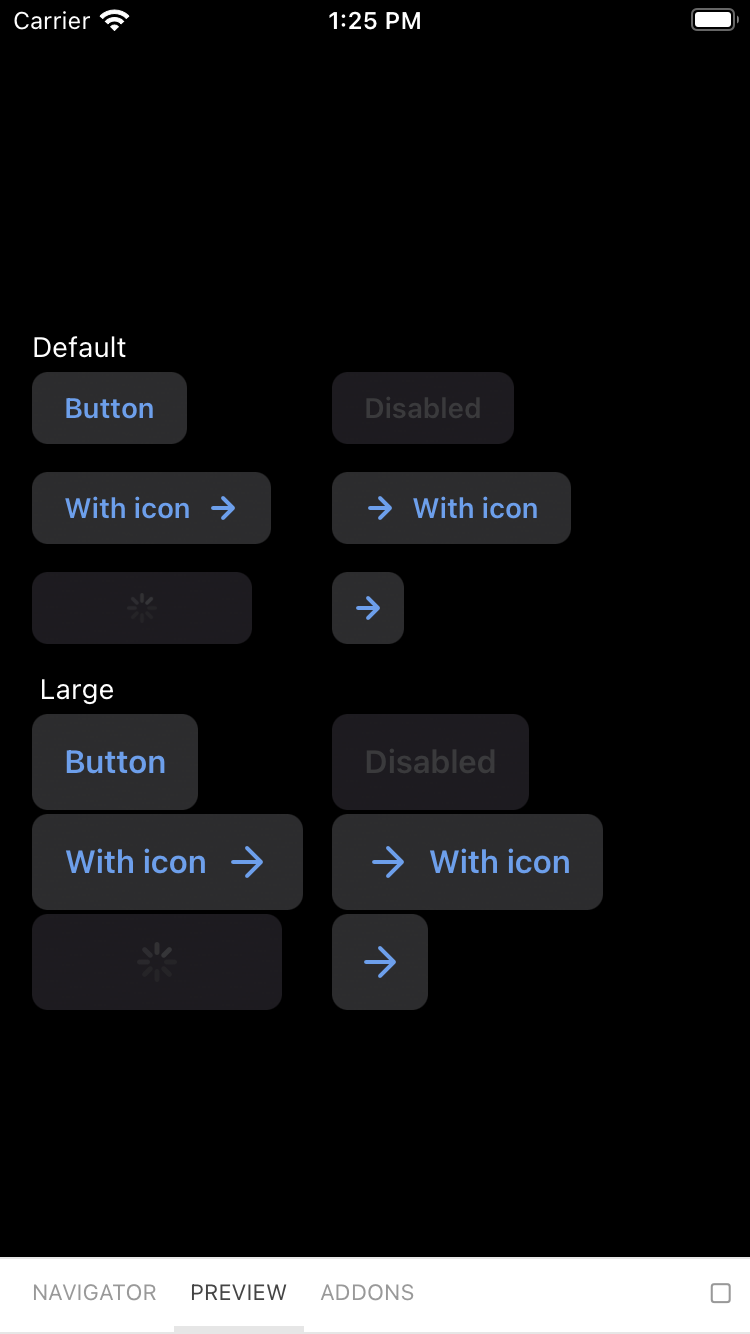 bpk-component-button secondary iPhone 8 simulator - dark mode