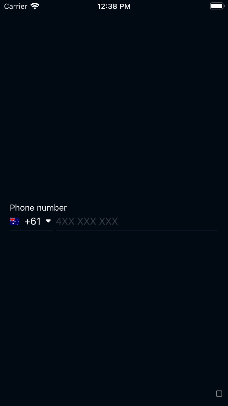 bpk-component-phone-input phone-number-input iPhone 8 simulator - dark mode
