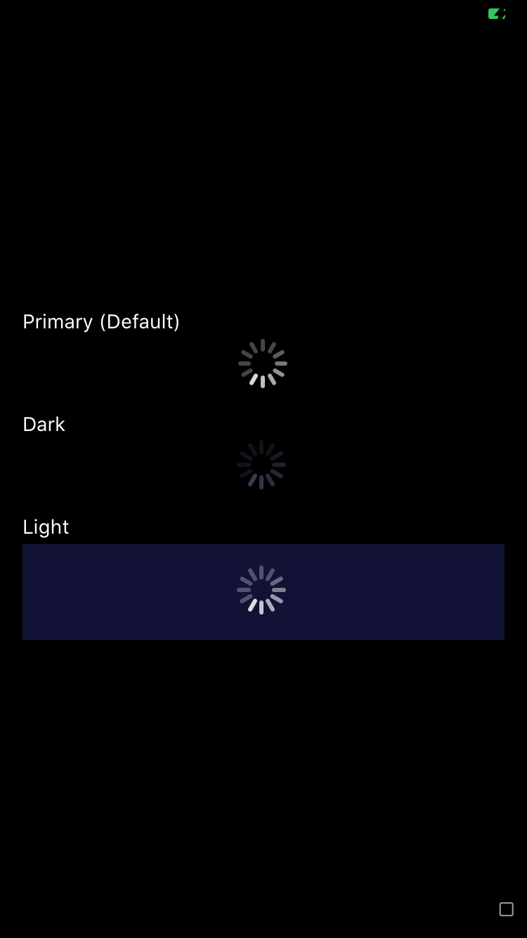 bpk-component-spinner default iPhone 8 simulator - dark mode