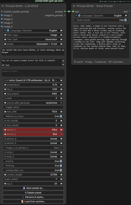Prompt Writer · LLM GGUF with Show Prompt