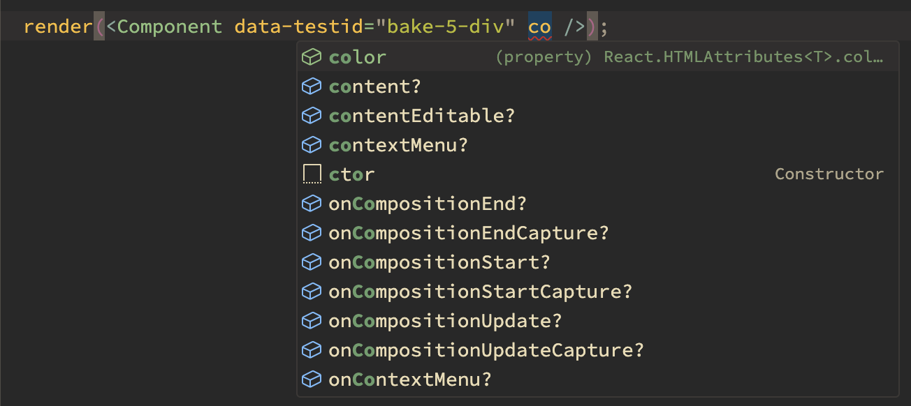 Typescript intellisense showing the variants