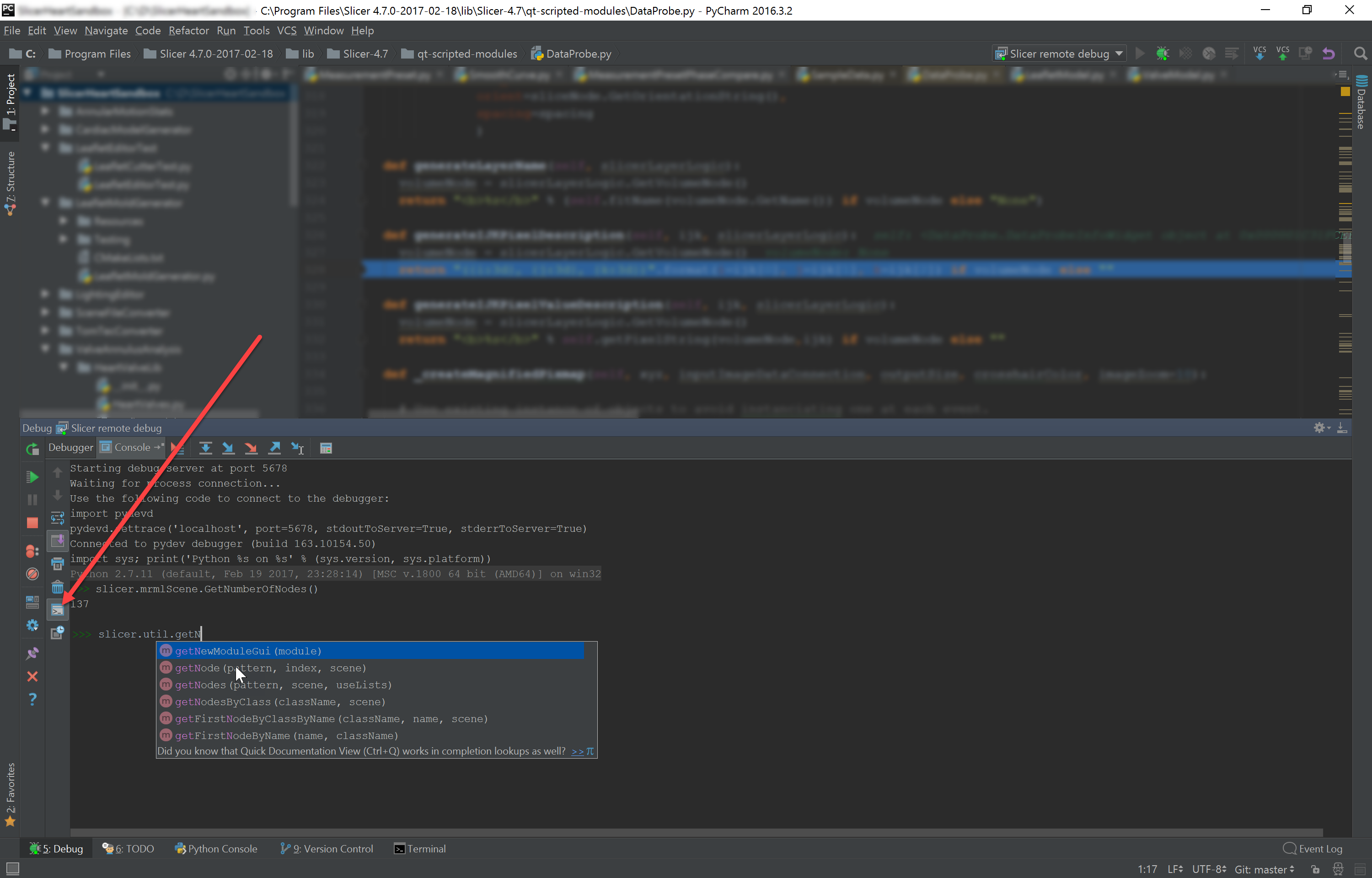 Python debugging console in PyCharm