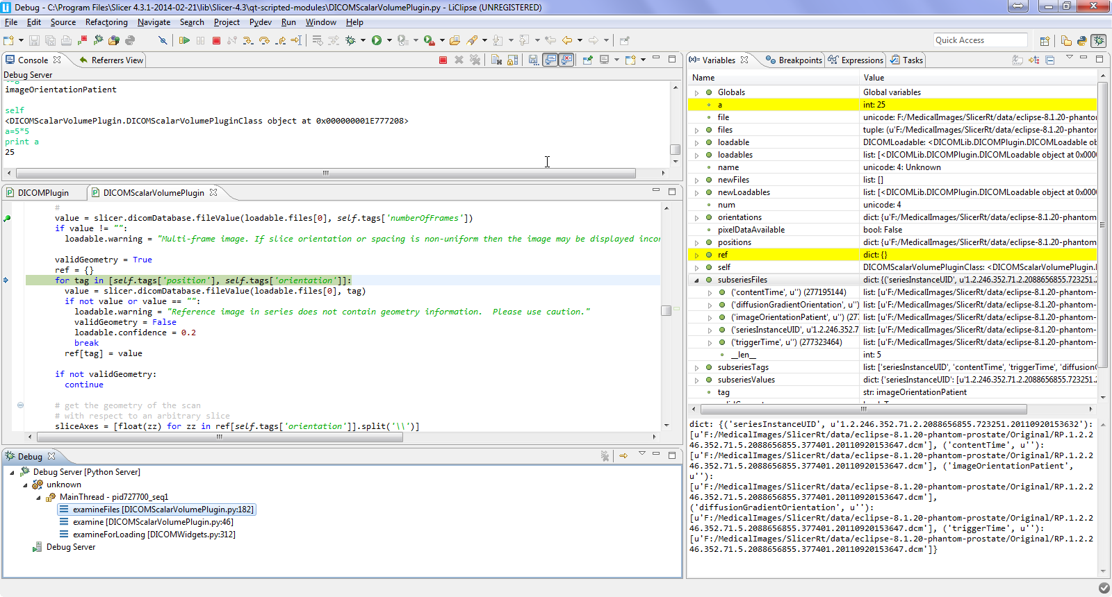 Debugging Slicer in PyDev