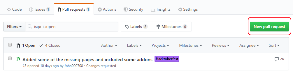 New Pull Request Button