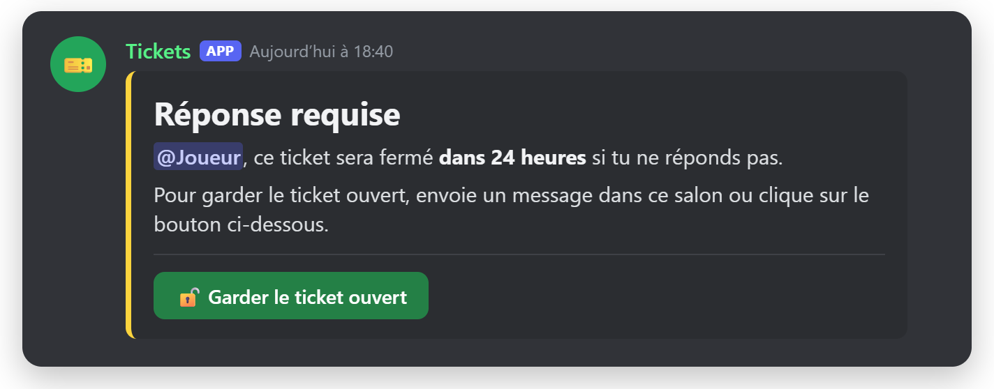 Message de fermeture automatique