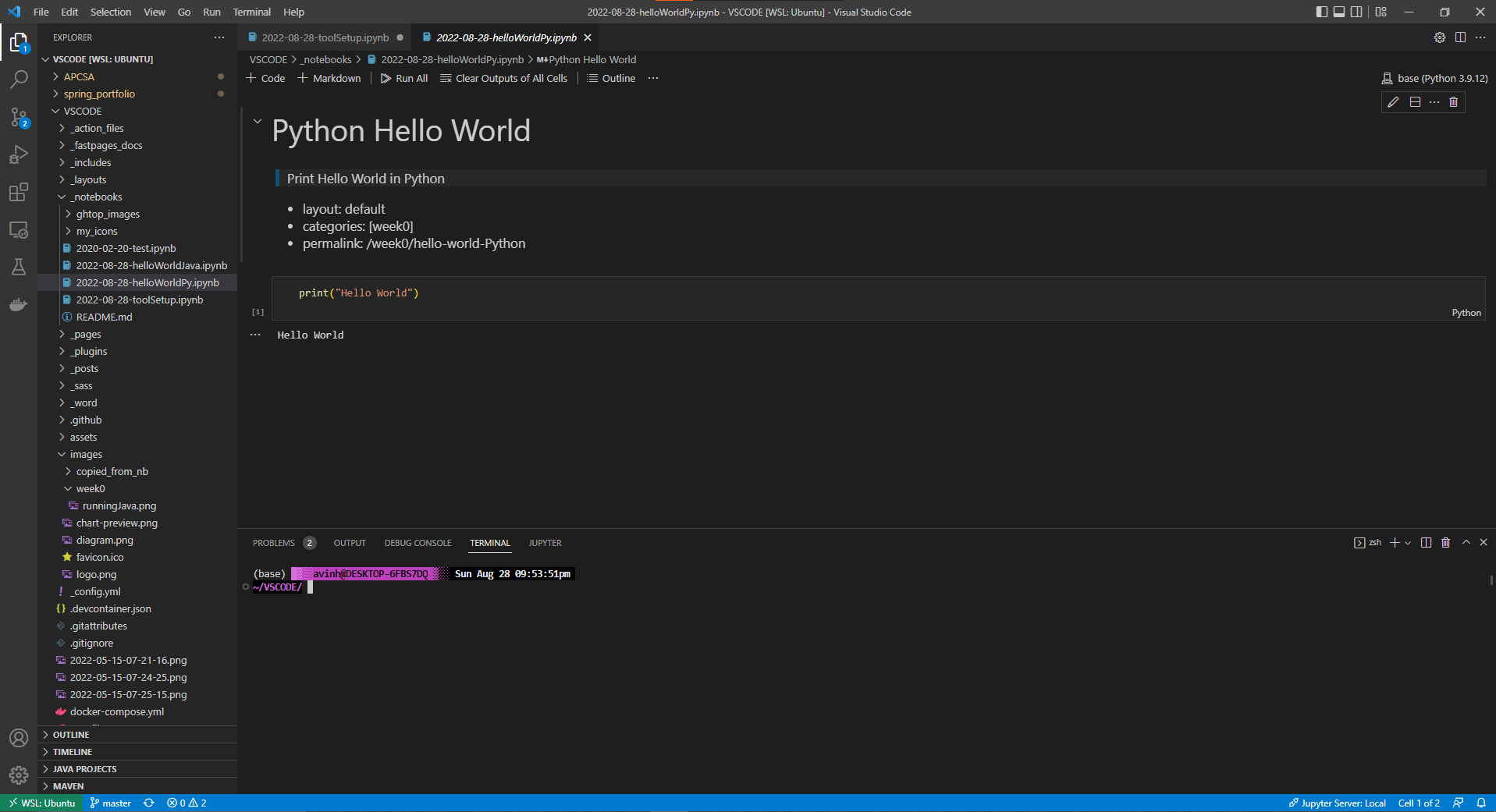 screenshot of fastpages on IDE