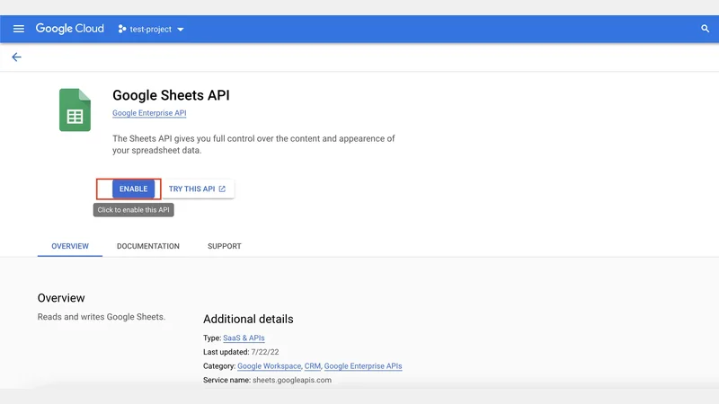 Enable google sheet API