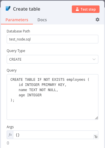 Create table