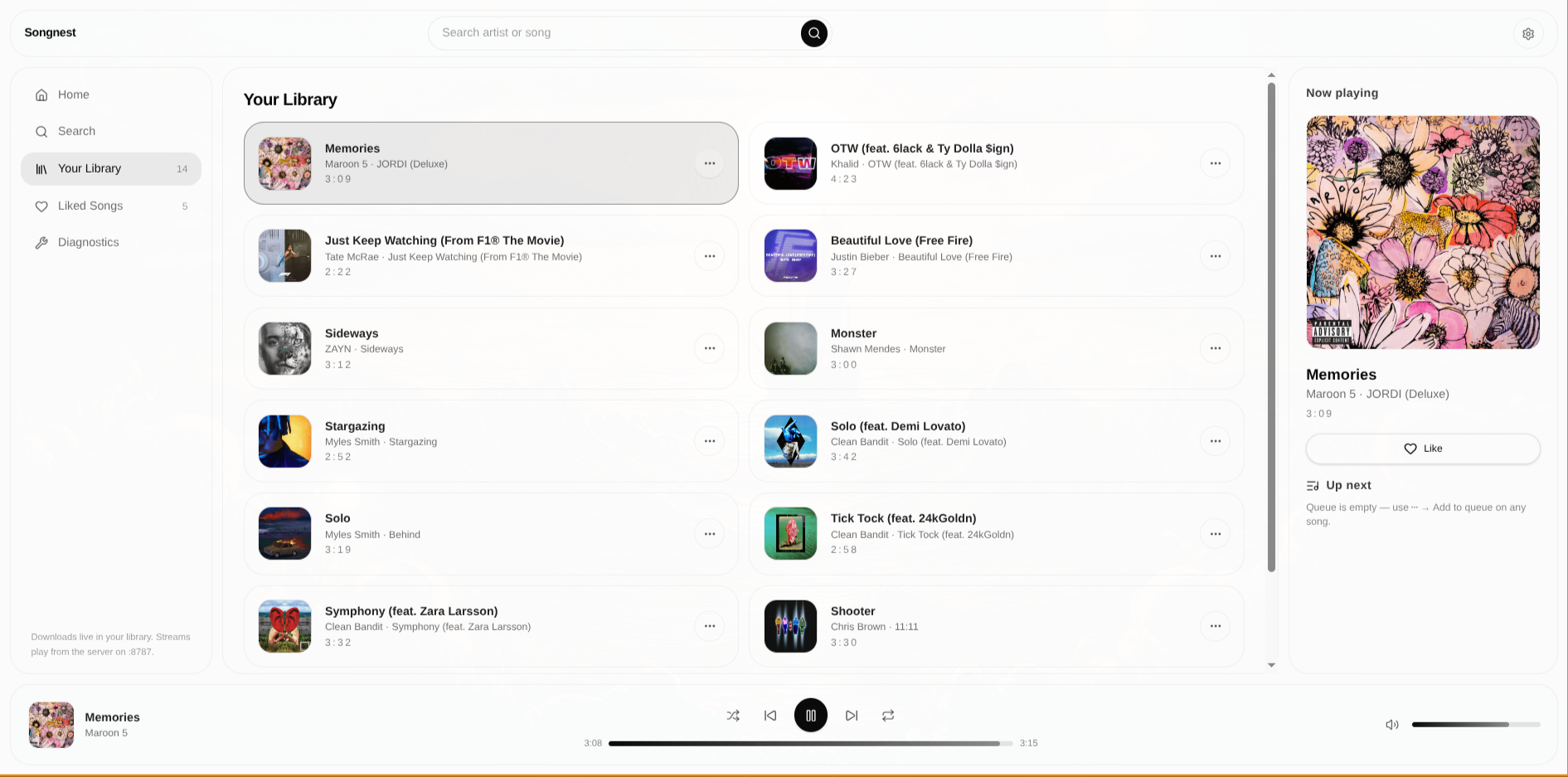 Songnest — actual interface screenshot