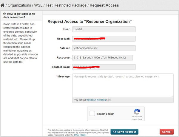 Request form for restricted resources