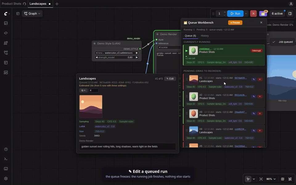 Edit in place with the queue frozen, then the Update dialog