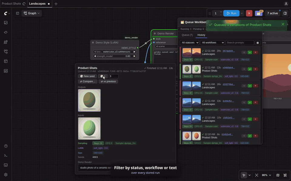 History filters and pinning