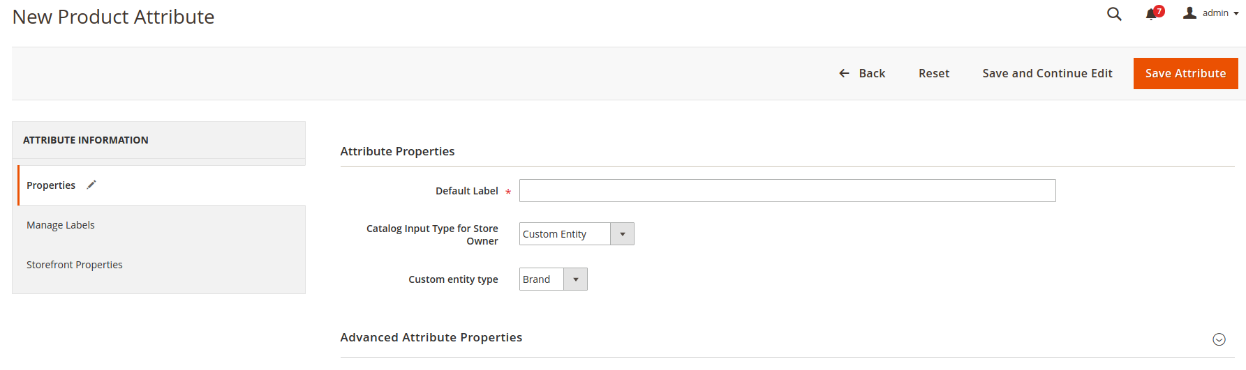 Product attribute form