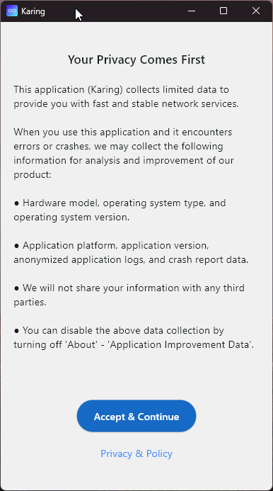 Демонстрация настройки Karing