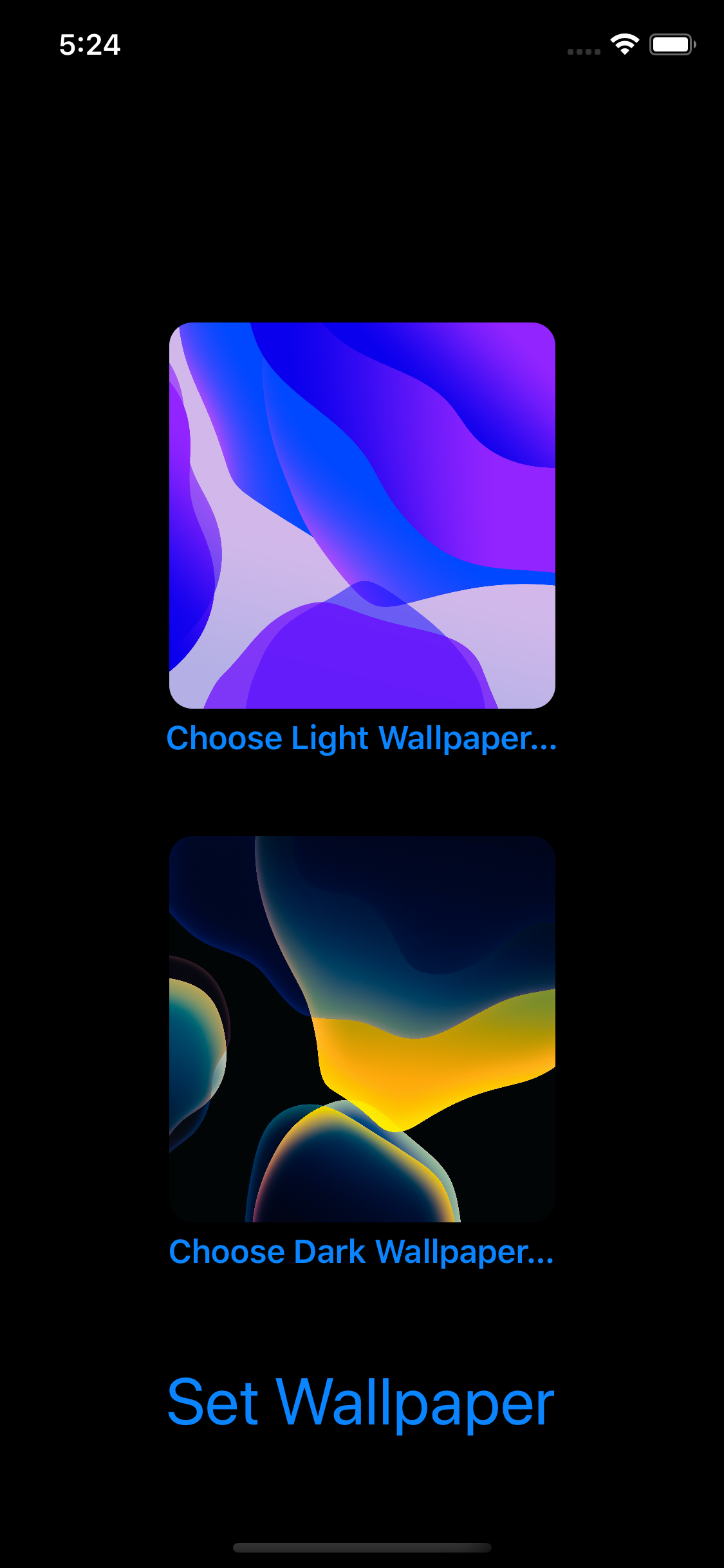 App with light and dark wallpapers ready to be set