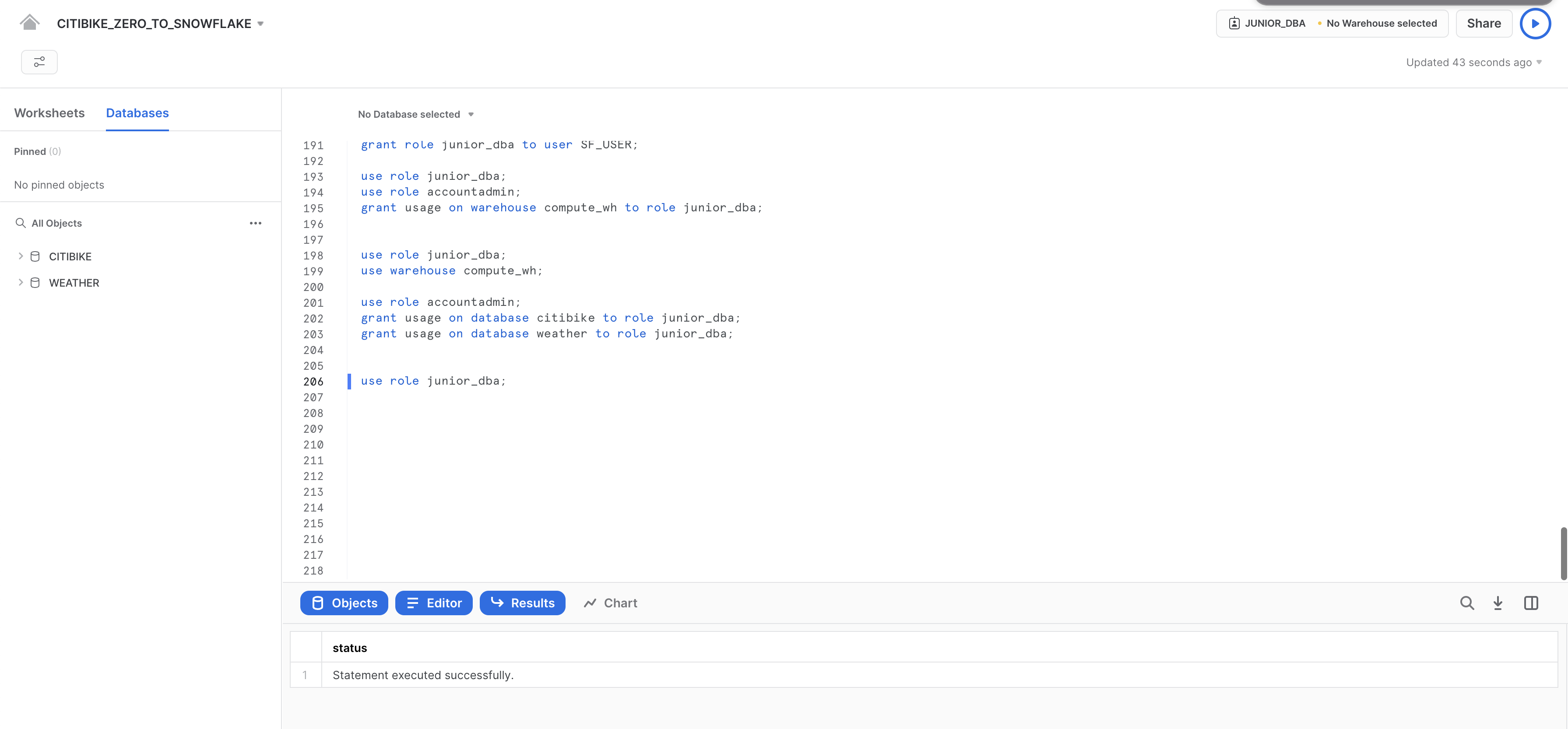 データベースが表示されたオブジェクトブラウザパネル